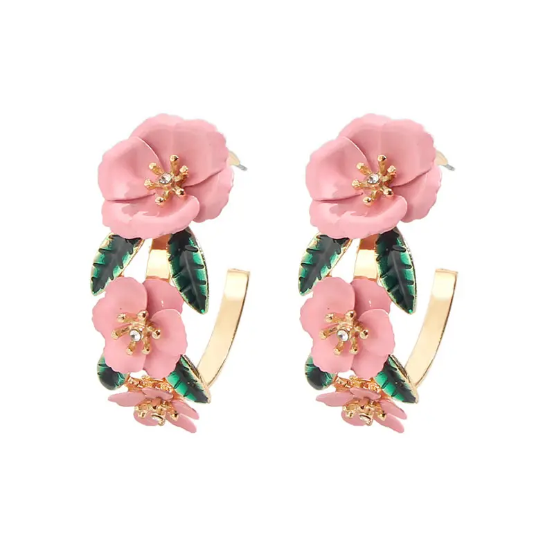 Flatfoosie корейские милые серьги-кольца цветок для женщин модные круглые элегантные разноцветные массивные серьги женские ювелирные изделия - Окраска металла: 00PK