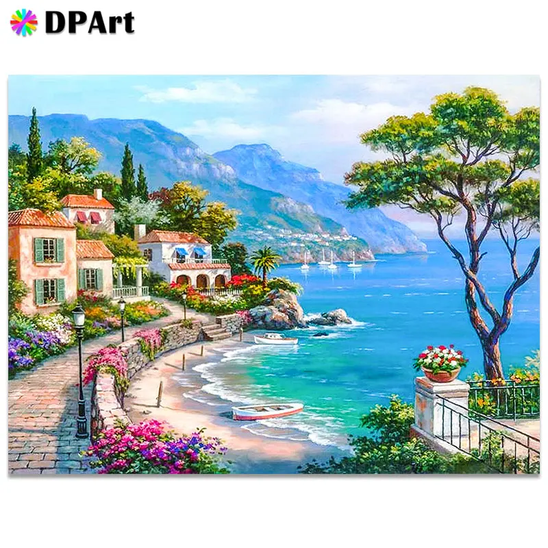 Алмазная картина полностью квадратная/круглая дрель пейзаж для морского города