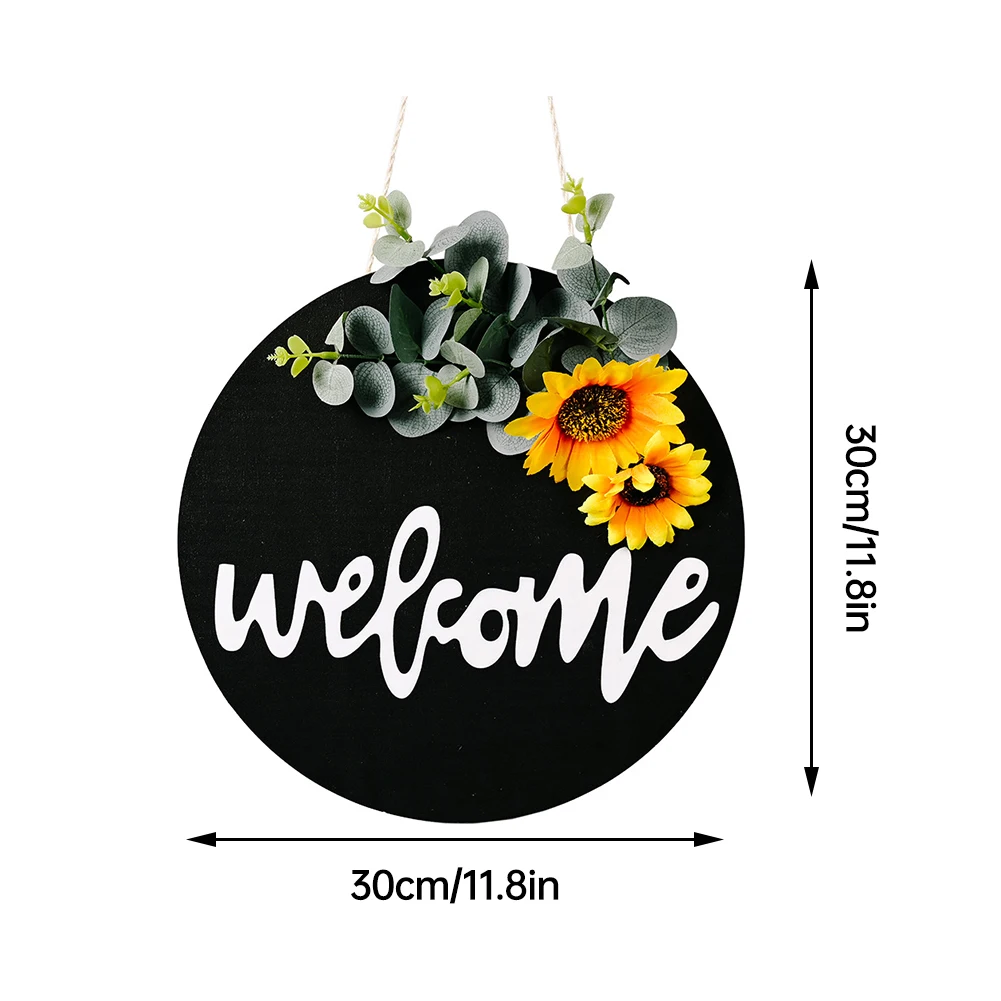 

Welcome Sign Front Door Farmhouse Porch Hanging Welcome Round Wood Plaque Hanging Vertical Sign Home Decoration Wreath Decor