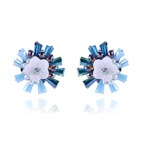 trendy crystal stud earrings for women and girls handmade beaded round shape statement earrings jewelry bijoux 3378