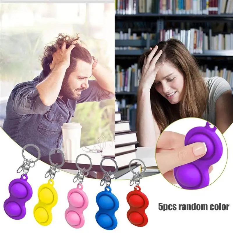 

5PCS Sensory Dimple Toy Anti-Stress Hand Toys Unique Keychain Finger Toy for Kids Adults