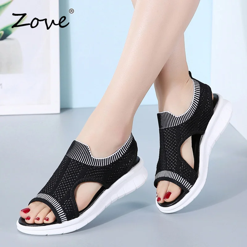 Женские сандалии на платформе ZOVE летние из сетчатого материала плоской подошве