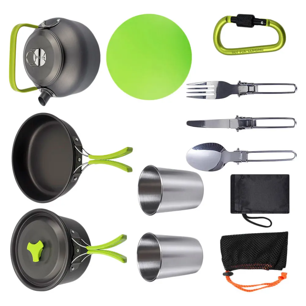 

1 Set Outdoor Camping Cookware Set Cooking Tool Non-stick Cooking Pan for Hiking Camping (Green)