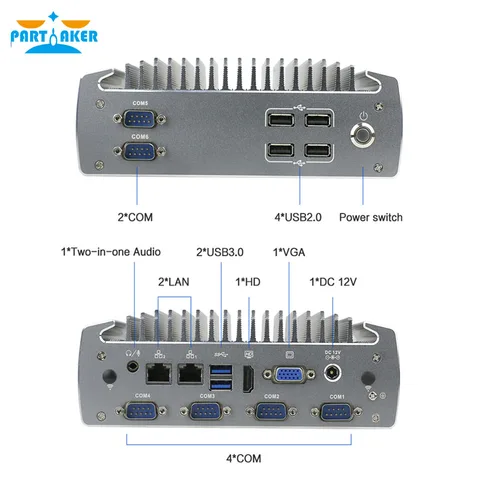 Промышленный безвентиляторный мини-компьютер Partaker Intel i5-6200u i7-6500u, двухъядерный 2-местный бесшумный мини-ПК с поддержкой SIM-карты 3G 4G