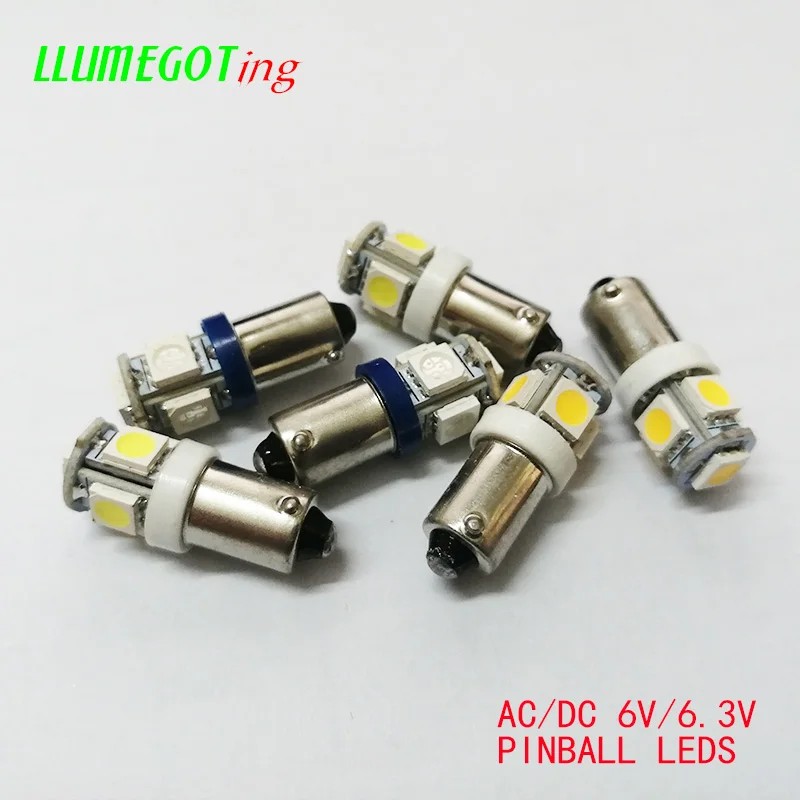 50 шт. AC DC 6 в 3 В BA9S T4W #44 #47 Bayonet 5x SMD 5050 неполярность различных цветов Bally Pinball лампа