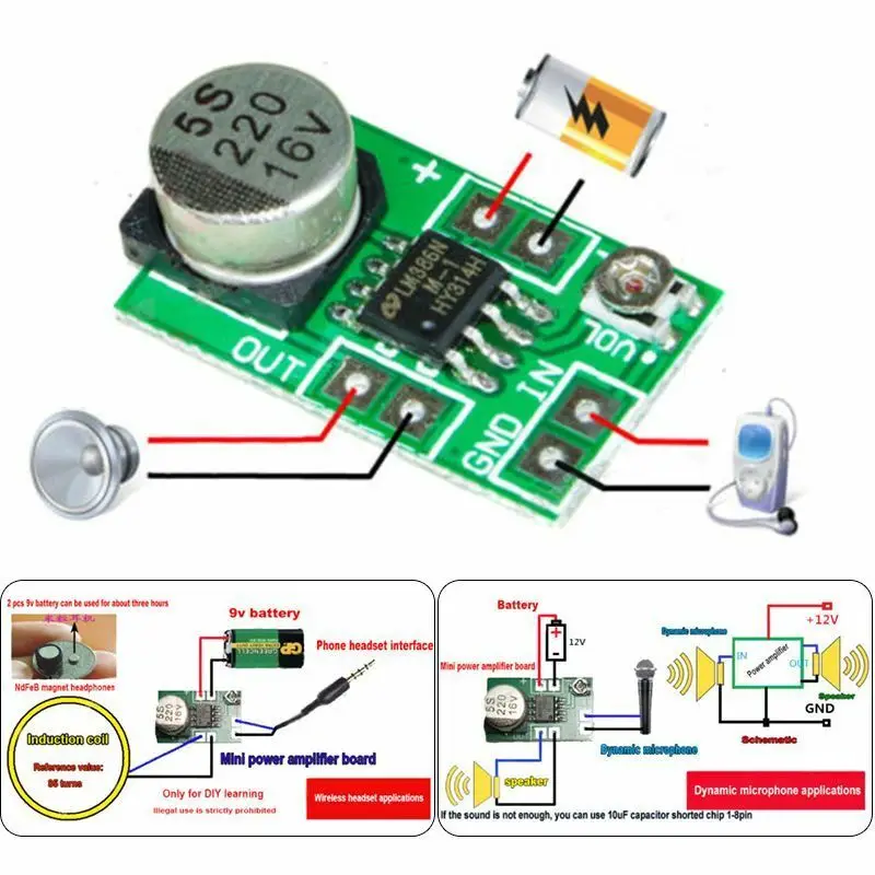 DC 3V 12V 5V LM386 микро Auido Мощность усилитель для платы микрофон модуль усилителя 750