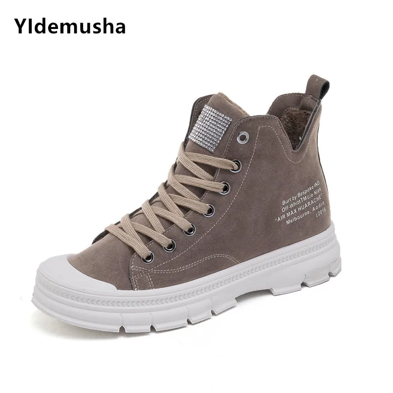 Женские теплые кроссовки из искусственной кожи коричневые повседневные ботинки