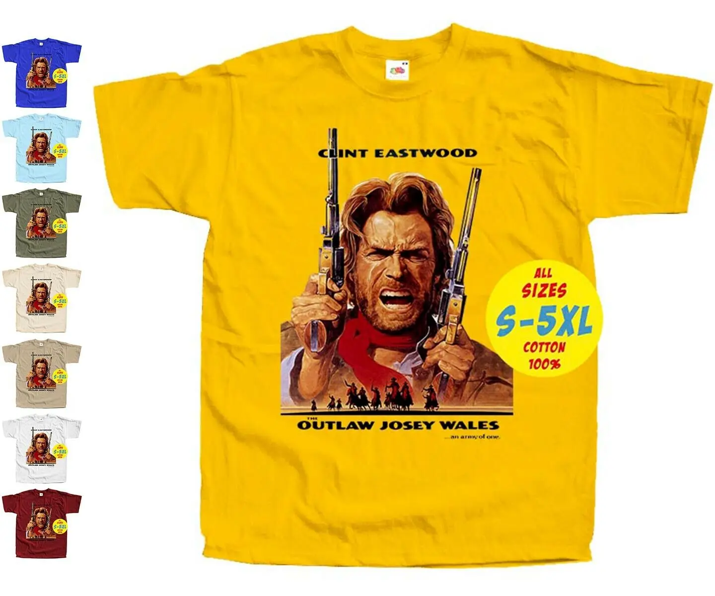 The Outlaw Josey Уэльс V2 ESTWOOD Западный принт DTG Мужская футболка все размеры S-5XL |