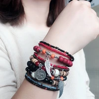 color boho ethnic wind bracelet female multi layer elastic rice beads bracelet accessories