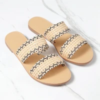 hot women weaving sandalias femme waveform flats double band open toe slippers student hollow out beige sandals big size shoes