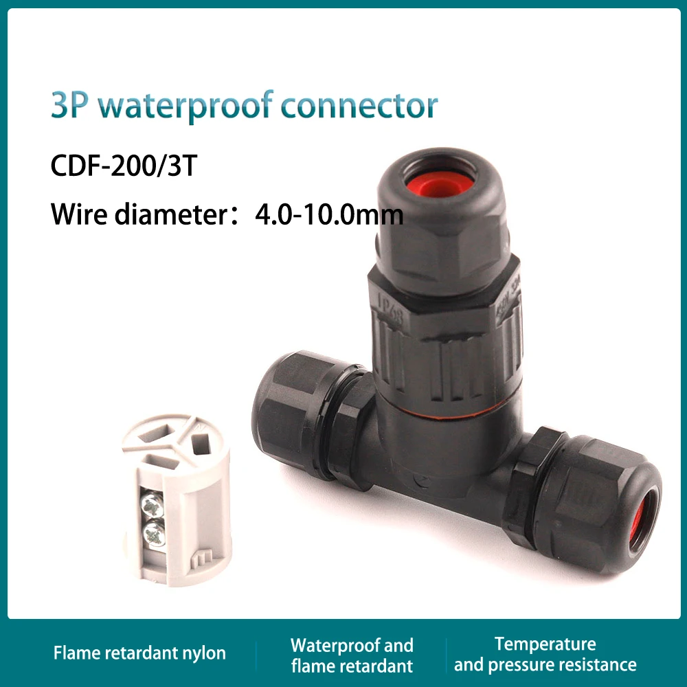 IP68 Waterproof Connector T Shape 3 Pin Cable Wire Gland Sleeve Connectors quick Screw connection Outdoor waterproof Terminal |