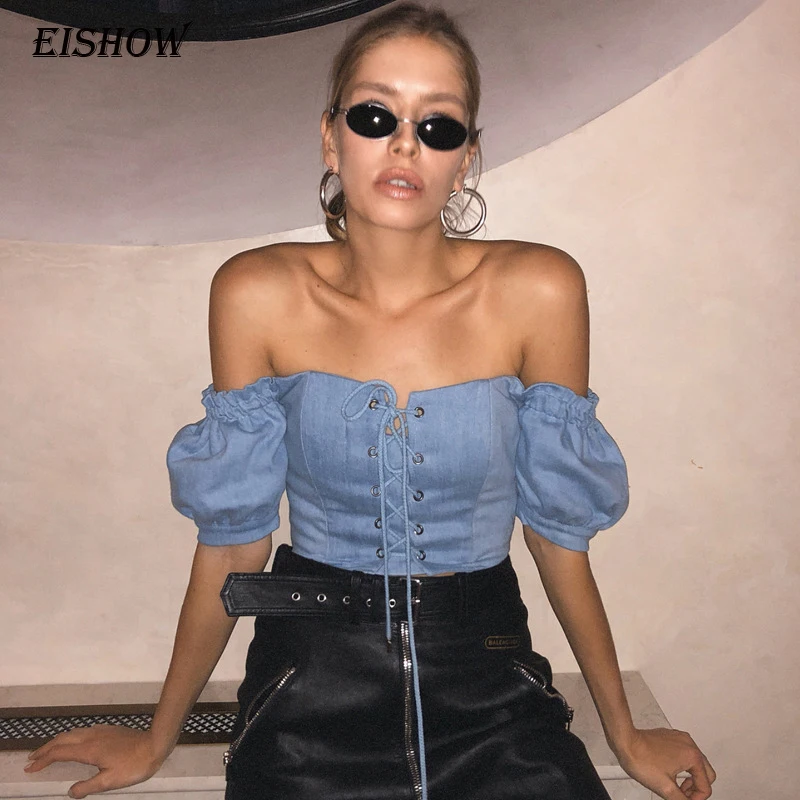 EISHOW Женская Сексуальная рубашка с открытыми плечами сексуальная короткий рукав