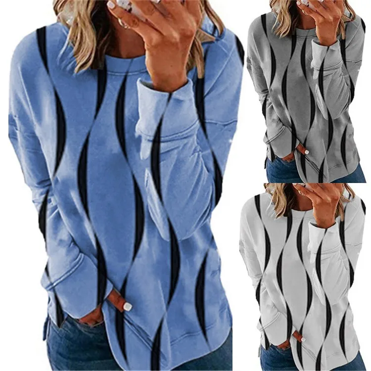 

Long Sleeve Women's Blouse Shirt Autumn Casual Printing Round Collar Loose Shirts Tops Vintage Harajuku Streetwear Sweatshirts