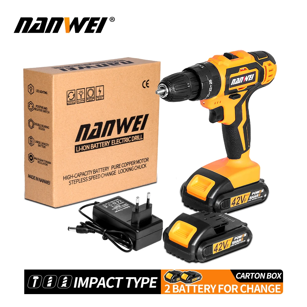 42VF 7.5Ah2Batteries 21V Беспроводной Перезаряжаемые Электрическая отвертка аккумуляторная дрель электрическая мини Мощность DriverDC литий-ионный Батарея 2-Скорость инструмент - Цвет: 42VF 7.5Ah2Batteries