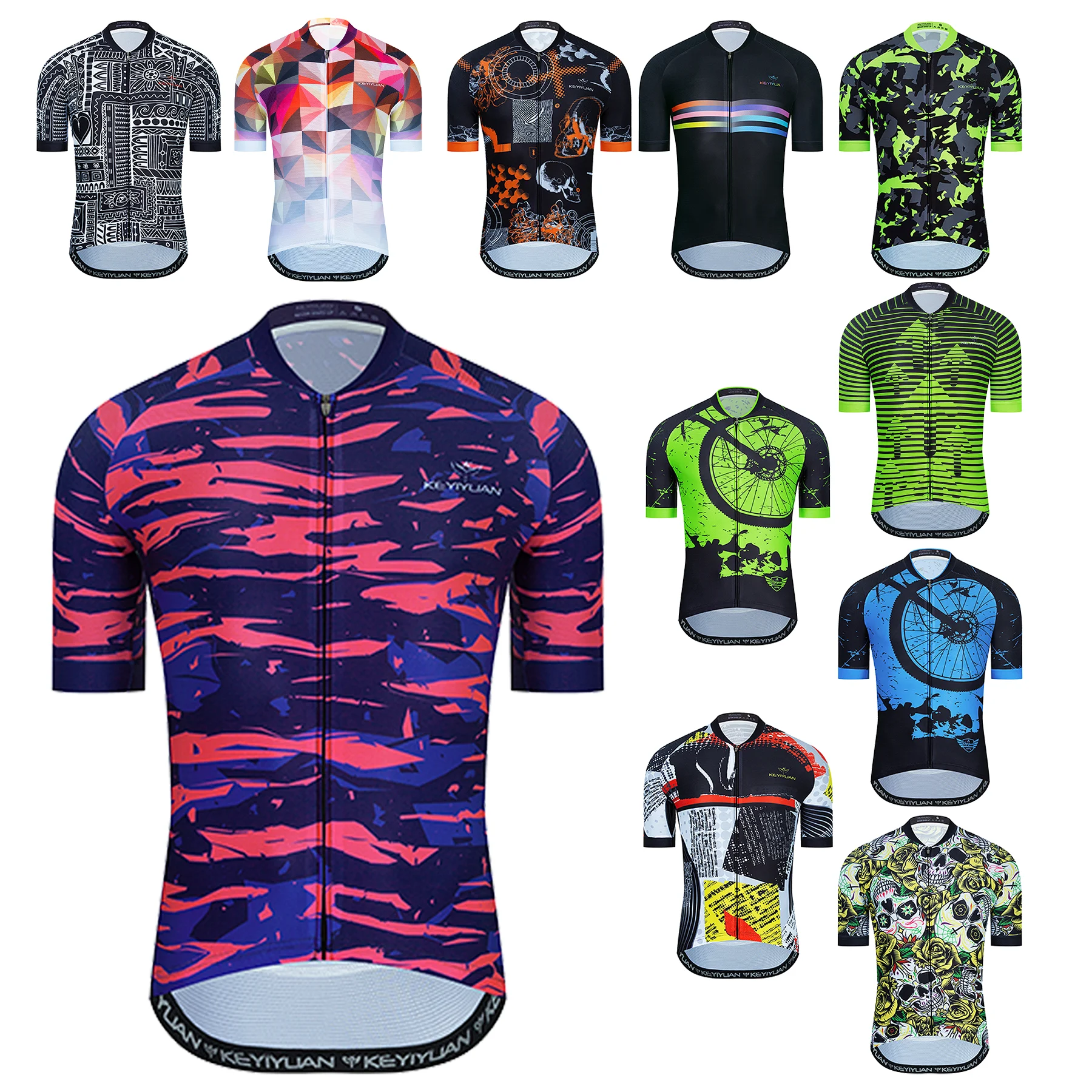 KEYIYUAN-Camiseta de Ciclismo de camuflaje para hombre, camisa de manga corta negra y azul, equipo de ciclismo de montaña, 2022