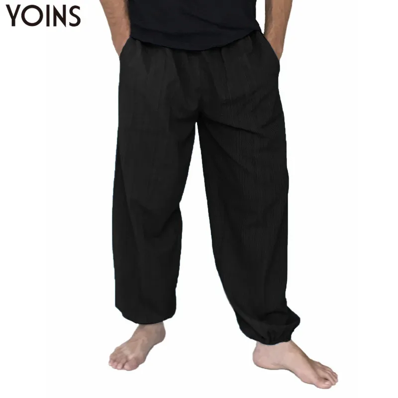 YOINS размера плюс 5XL хлопок мужские свободные широкие брюки длинные брюки мужские джоггеры шаровары эластичный пояс мешковатые спортивные штаны