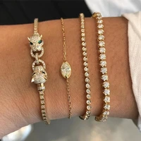 2022 high quality gold color tennis chain adjustable bracelet for women charm jaguar leopard micro pave cz fashion jewelry gift