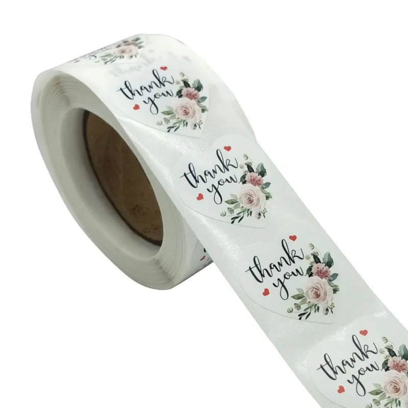 

5000piece wholesale per roll 1inch Flower heart seal Thank You round love Paper sealing sticker decoration Handmade 25mm