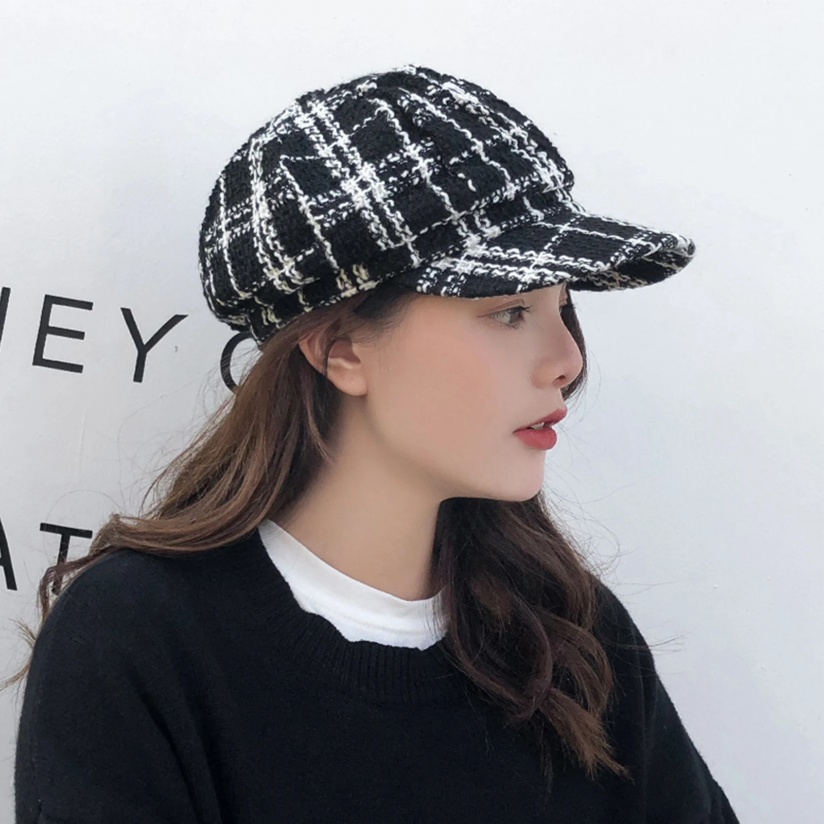 

Vintage Plaid Beret Men Women Autumn Winter Warm Beret Hats for Women Wide Brim Winter Hat Octagonal Beret Cap chapeau femme