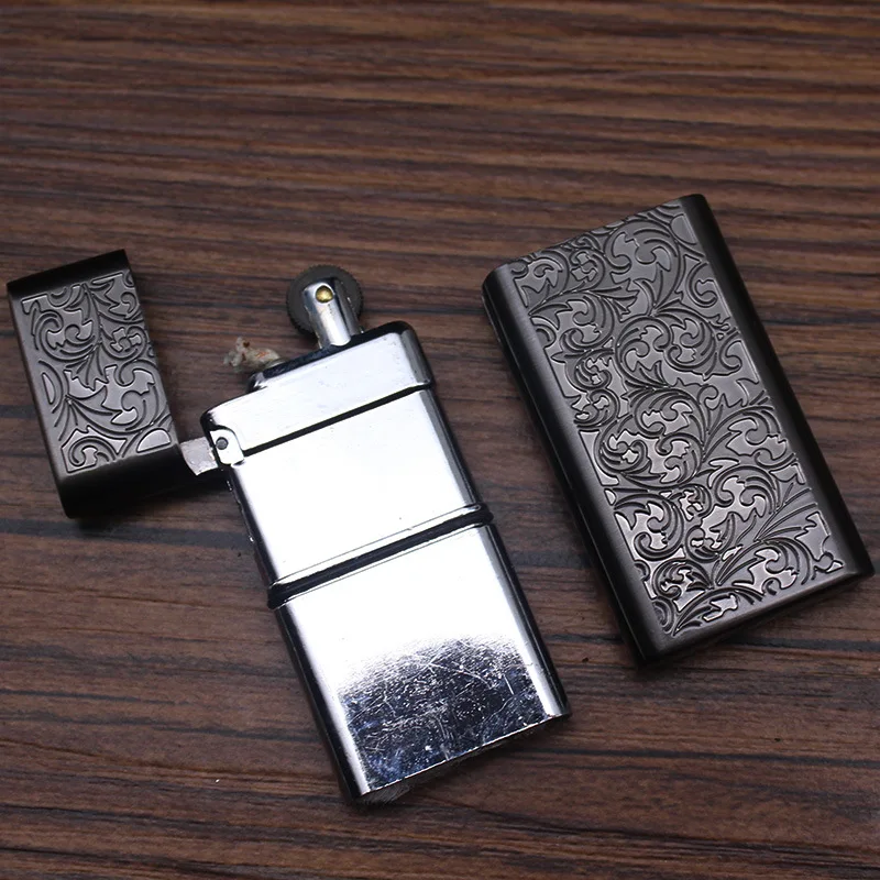 Шлифовальная колесо Бензиновая кремневая Зажигалка без огня Ретро ультратонкая