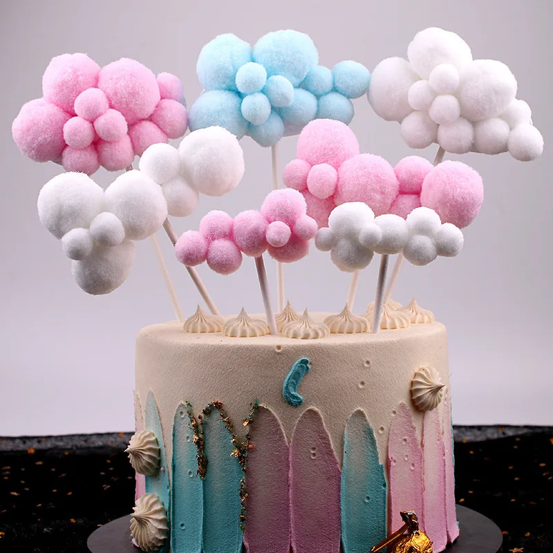 

Happy Birthday Cake Topper Ranbow Pompom Cloud Cake Topper Wedding Birthday Party Decorations Cake Flags Festival Party Decor