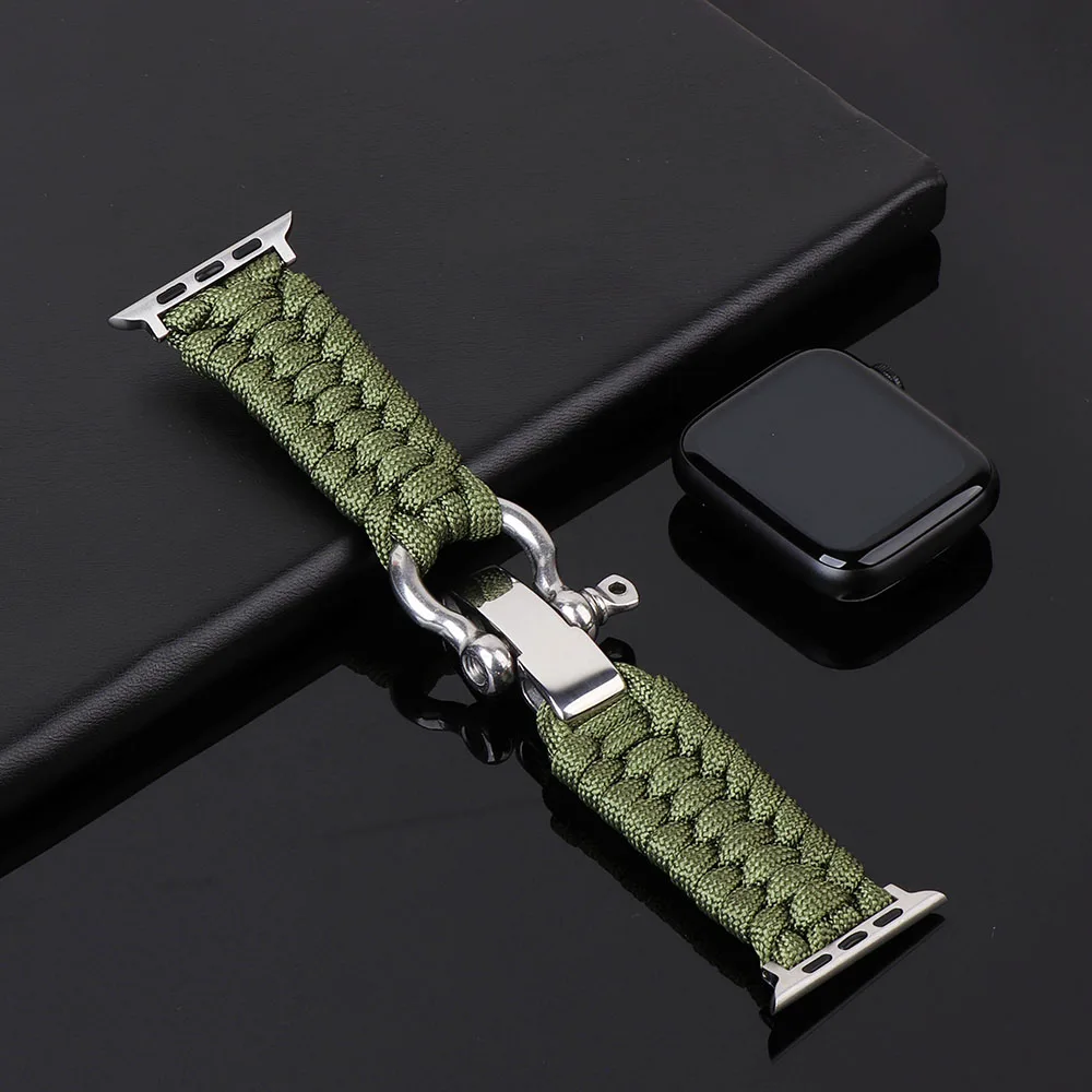 Outdoors Survival Rope Strap for Apple Watch 44mm 40mm 42MM 38MM Bracelet Iwatch 5 6 SE 4 3 Leather Clasp Sport Braided Band | Наручные