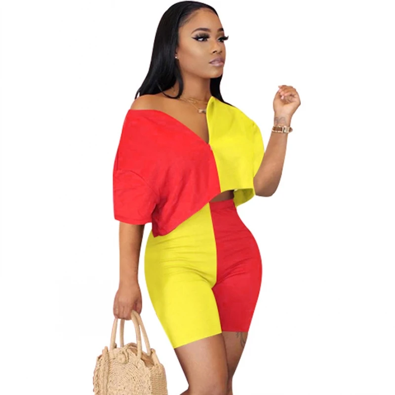 

Women's Sets 2020 Sporty Women Two Pieces Sets Summer Tracksuits Patchwork Tops+Jogger Shorts Leggings Sexy Suit Fitness Outfit