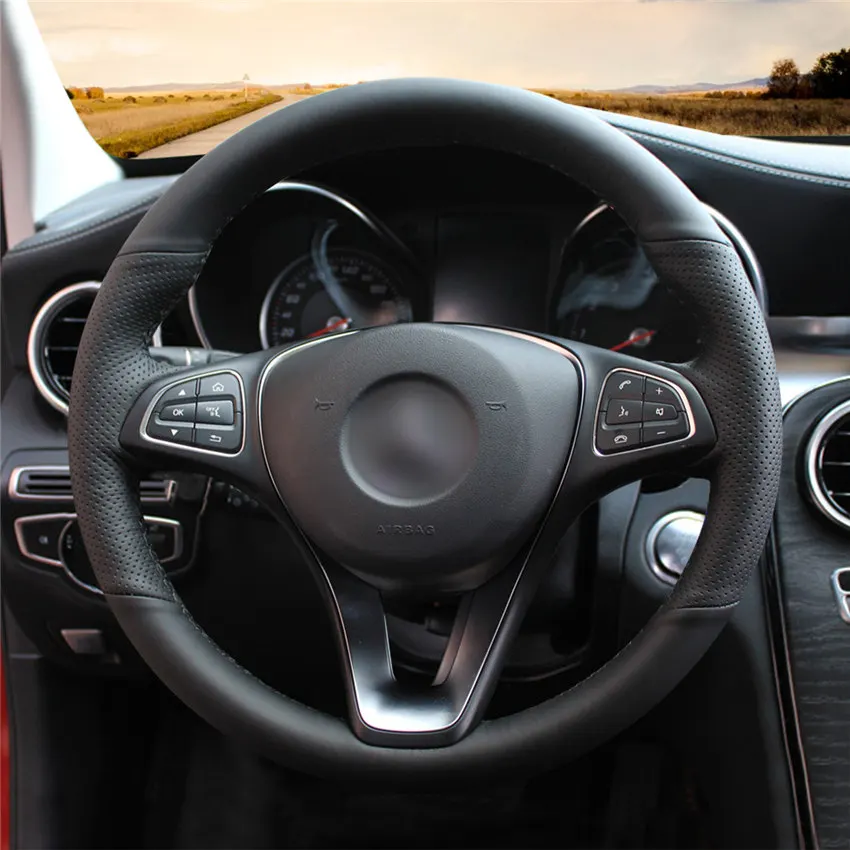 Чехол из искусственной кожи для руля Mercedes Benz C180 C200 C260 C300 B200 E200 E300 CLS260 CLS300 GLC260 GLC300