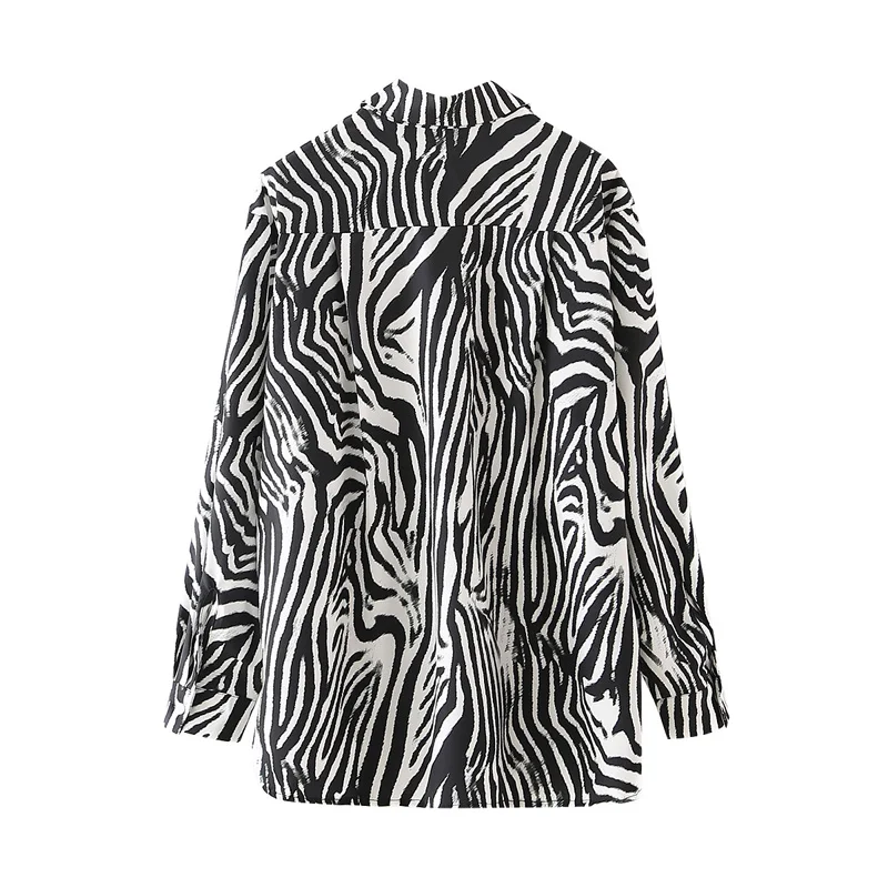 

Spring and autumn women's casual leopard print lapel long sleeve pocket loose shirt