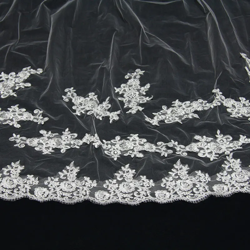 Фата для невесты Длинная фата с кружевным краем аппликацией из тюля гребнем 2021 |