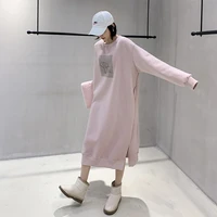 nyfs autumn winter korean new sweatshirt dress 2021 long sleeve woman dress vestidos robe elbise print pink clothing long dress