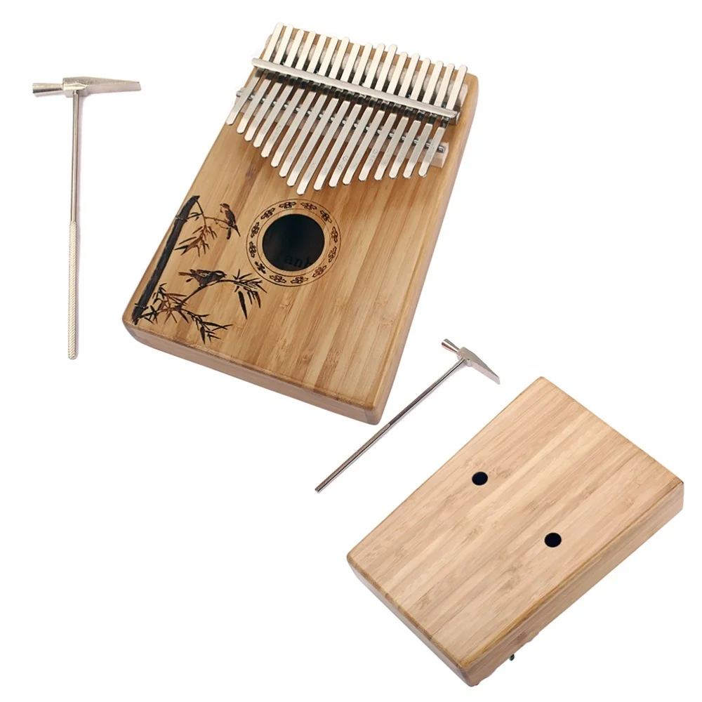 

Kalimba 17 keys with Tune Hammer Portable Thumb Piano Mbira Sanza Mahogany Body Ore Metal Tines (Light Brown)