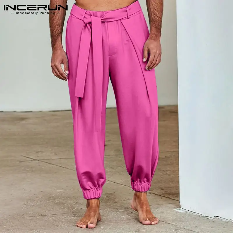 

INCERUN 2021 мужские повседневные брюки на шнуровке, джоггеры, уличная одежда, брюки, уютные однотонные удобные брюки, мужские бриджи