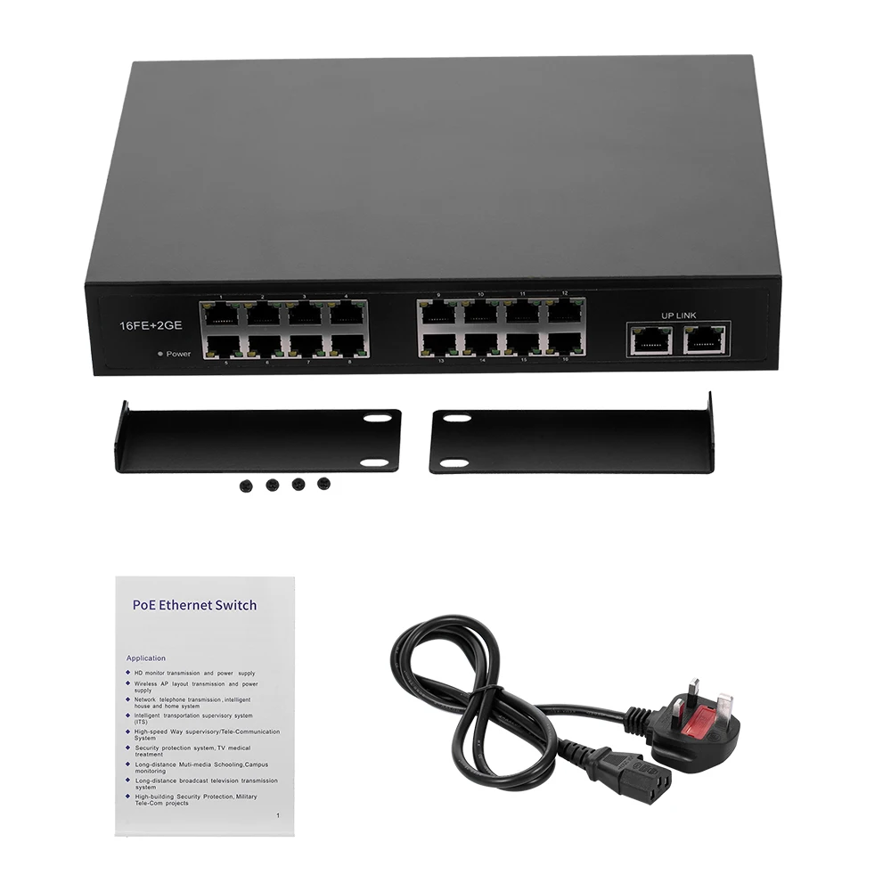 ZWD 16 + 2BZQN 16FE 2GE POE коммутатор с портами 2 гигабитных Uplink стандарт IEEE 802.3af питания для