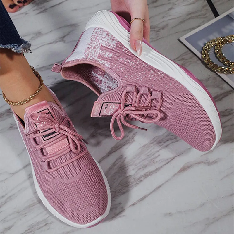 

Women Sneakers Breathable Air Mesh Lace-Up Solid Casual Female Vulcanized Shoes Classics Flat Comfortable Ladies Sport Footwear