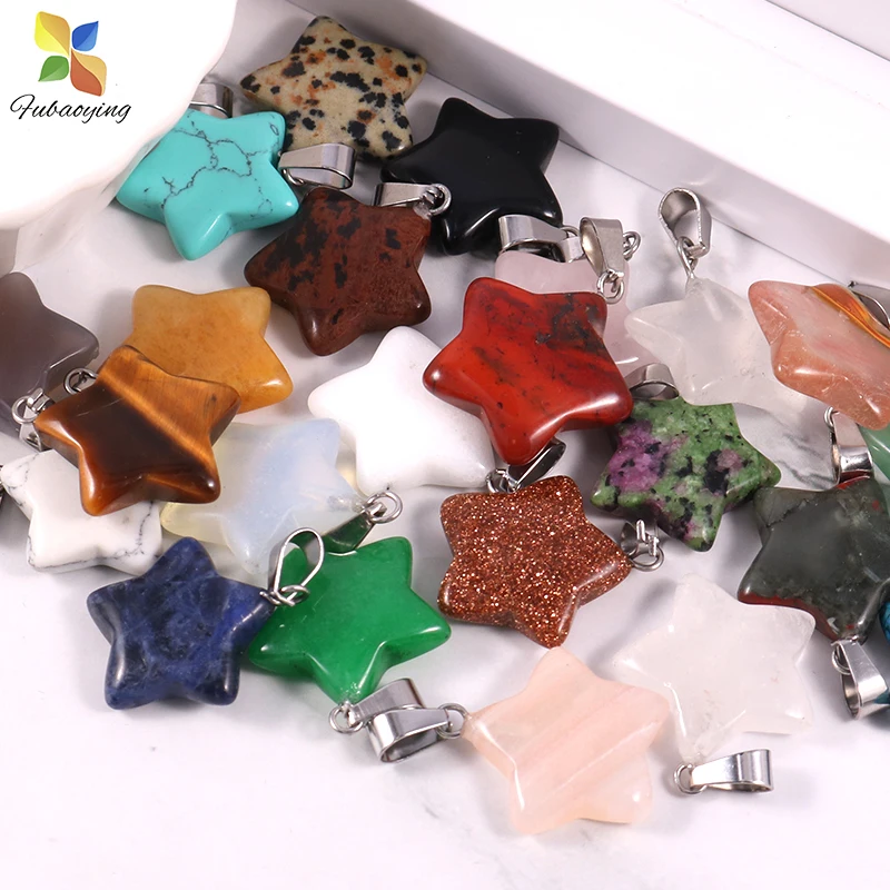 

Fashion Wholesale Natural Stone Crystal Quartz Tiger Eye Star Pendants Gift 50pcs 20mm Lot Charms For Jewelry Making