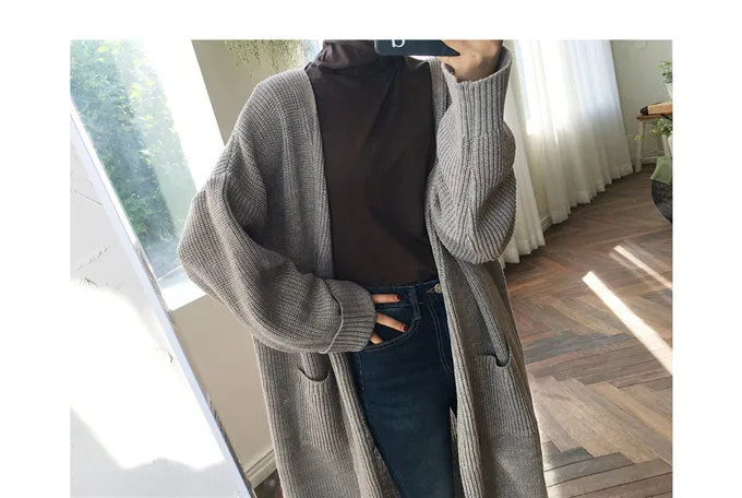 Yocalor Fashion Long Cardigan Women Harajuku Loose Knit Sweater Women Casual Black Oversized Jacket Coat Autumn
