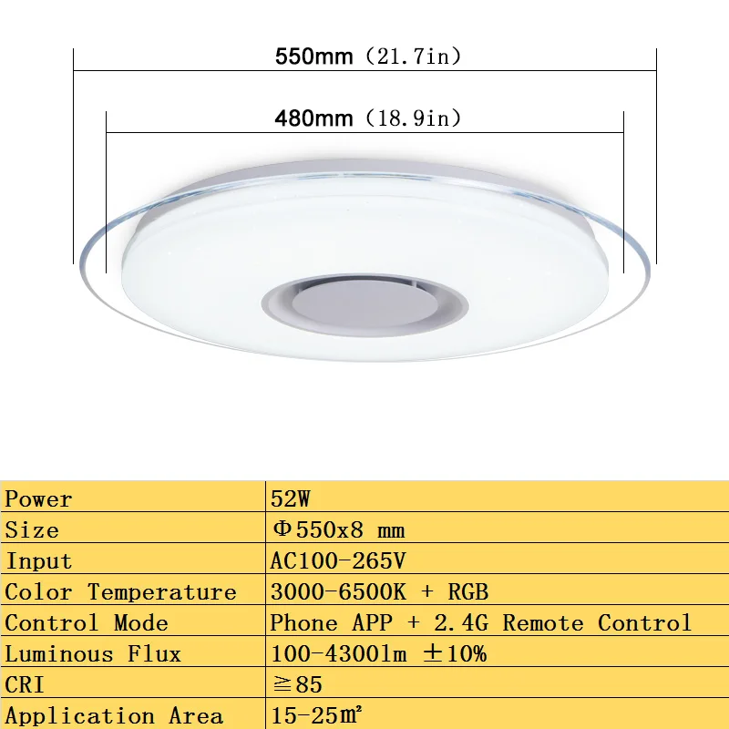TQ-52W-550mm Современные светодиодные потолочные лампы Домашний Светильник ing 36 Вт 52 Вт RGB приложение Bluetooth музыкальный светильник для спальни лампы для гостиной умный потолочный светильник - Цвет корпуса: TQ-52W-550mm