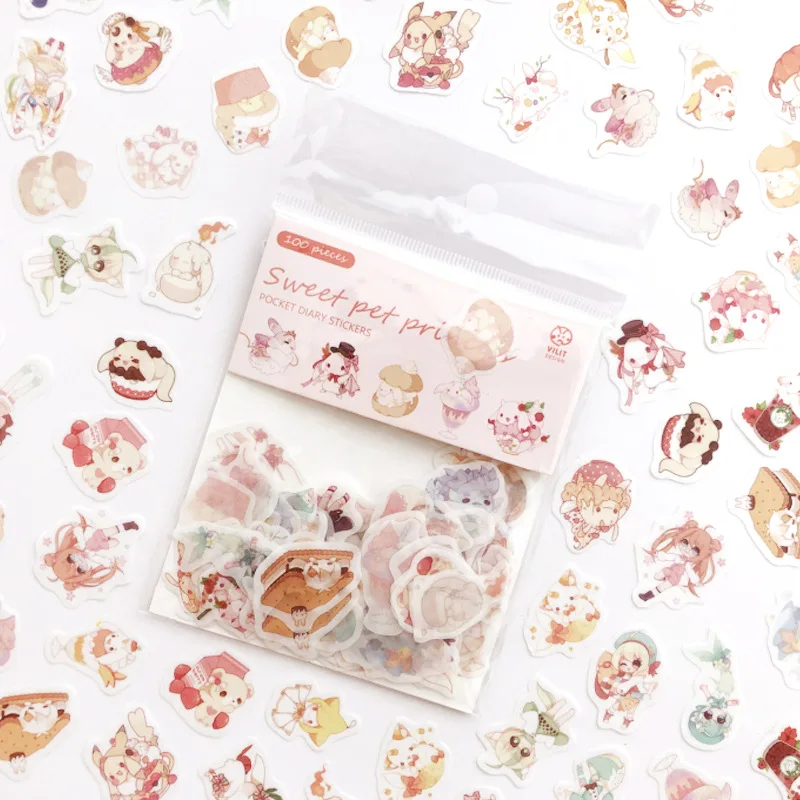 9 100 шт./пакет Kawaii Cat наклейки Противоударная заданяя десерт украшения стикеры на клейкой основе с Скрапбукинг дневник Diy канцелярские принадлежности для альбома наклейки - Цвет: 9