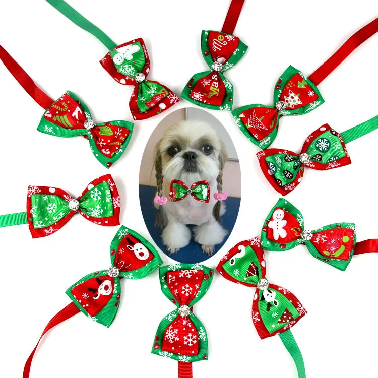 30 шт. галстук бабочка для собак Рождественская лента и жемчуг щенков кошек