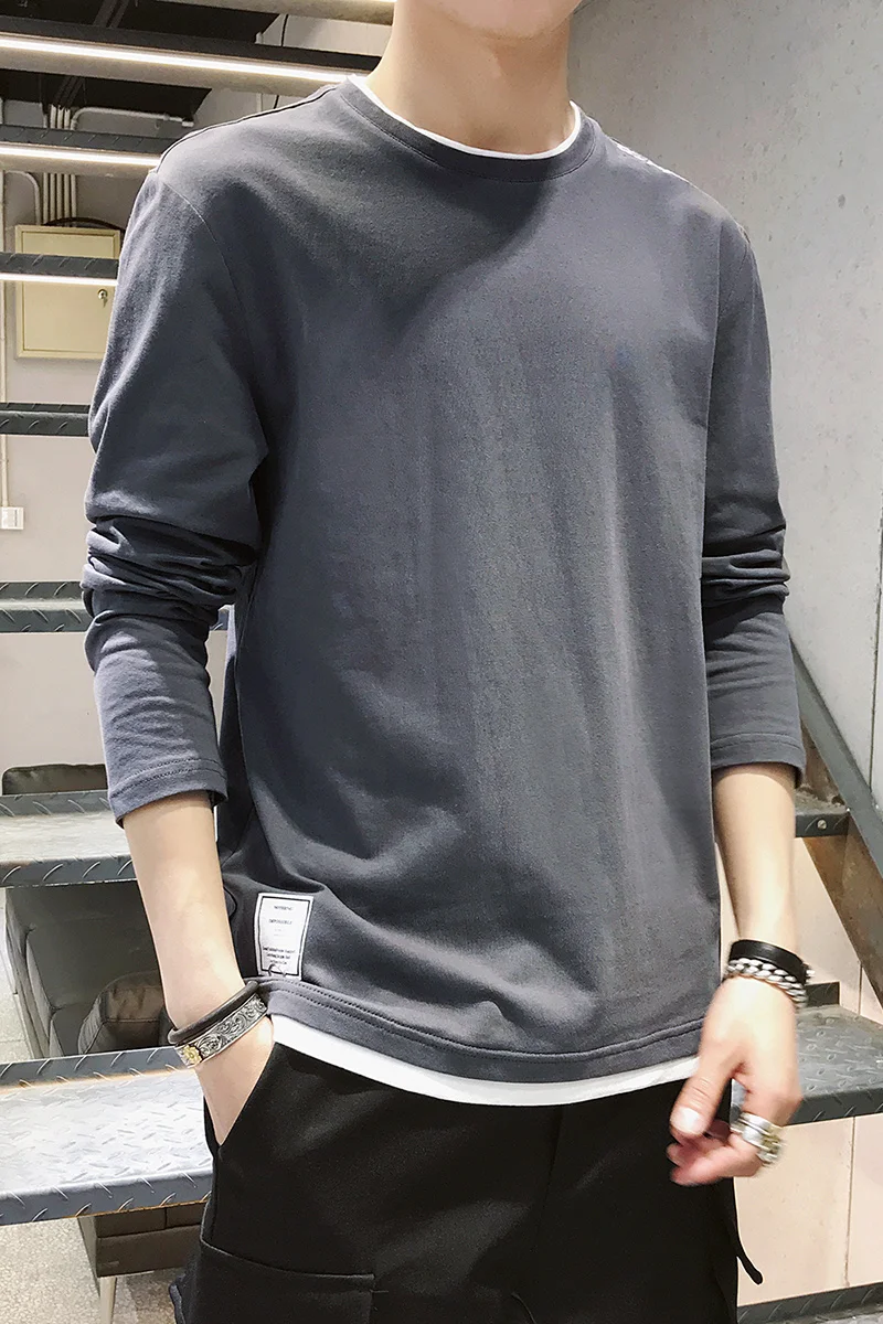 

Men Casual Standard 100% Cotton T-shirt Casual fashion Pure Color Long sleeve Black Tee shirt Tops Male Clothing boyfriend gift
