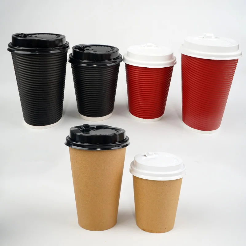 Высококачественная одноразовая кофейная чашка толстые черные/красные/крафтовые