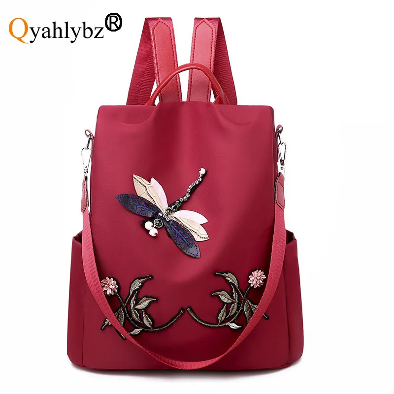 

Qyahlybz 3D embroidered dragonfly flower backpack outdoor large capacity travel shoulder bags for women school bags free ship