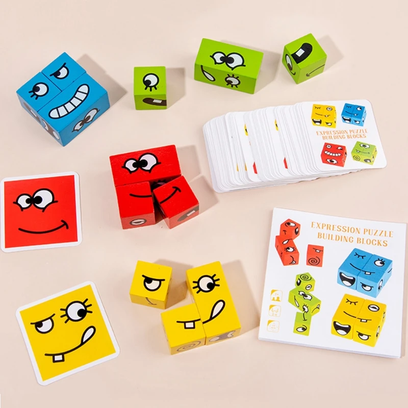 

Wooden Blocks Board Game, 50 Pieces of Challenge Cards Funny Expression Puzzle Colorful for Kids' Logical Thinking
