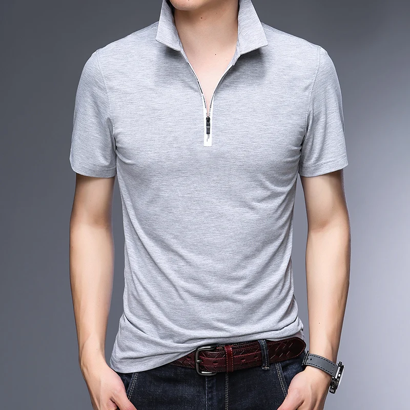 Мужская хлопковая рубашка-поло на молнии с коротким рукавом | одежда