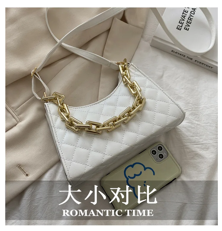 

New style ladies shoulder bag fashion solid color underarm bag designer PU messenger bag luxury brand big chain girl handbag