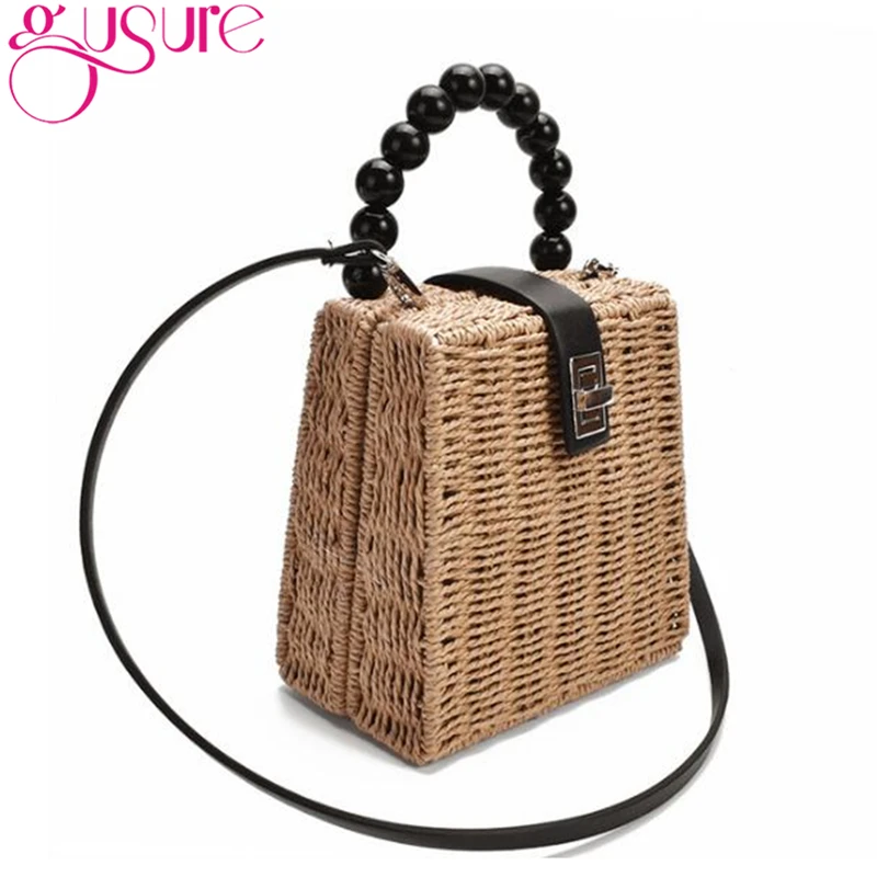 Соломенная Сумка Gusure для женщин сумка через плечо из бумажной веревки с ручками