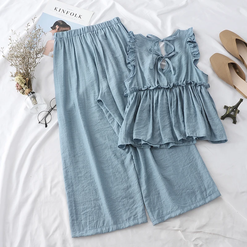 Heliar 2019 летний топ на бретелях и длинные брюки однотонный для женщин боковой