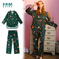 hnmchief green pajama sets christmas pyjamas sets fashion lovely cute print sleepwear long sleeve silk homewear leisure clothes