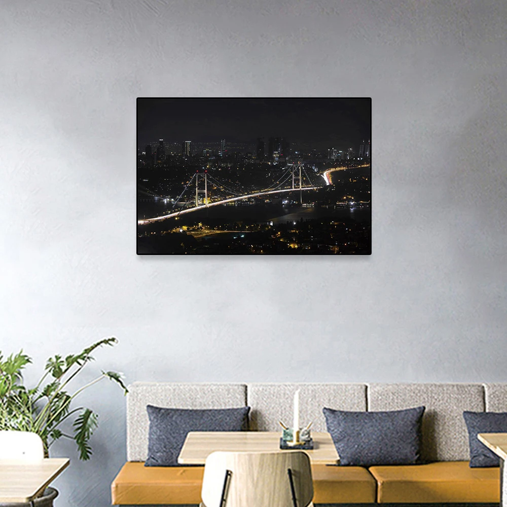 

Cassisy Canvas Posters Painting Night View Dimly Lit City Bridge Landscape Printing Wall Pictures Modern Home Living Room Decor